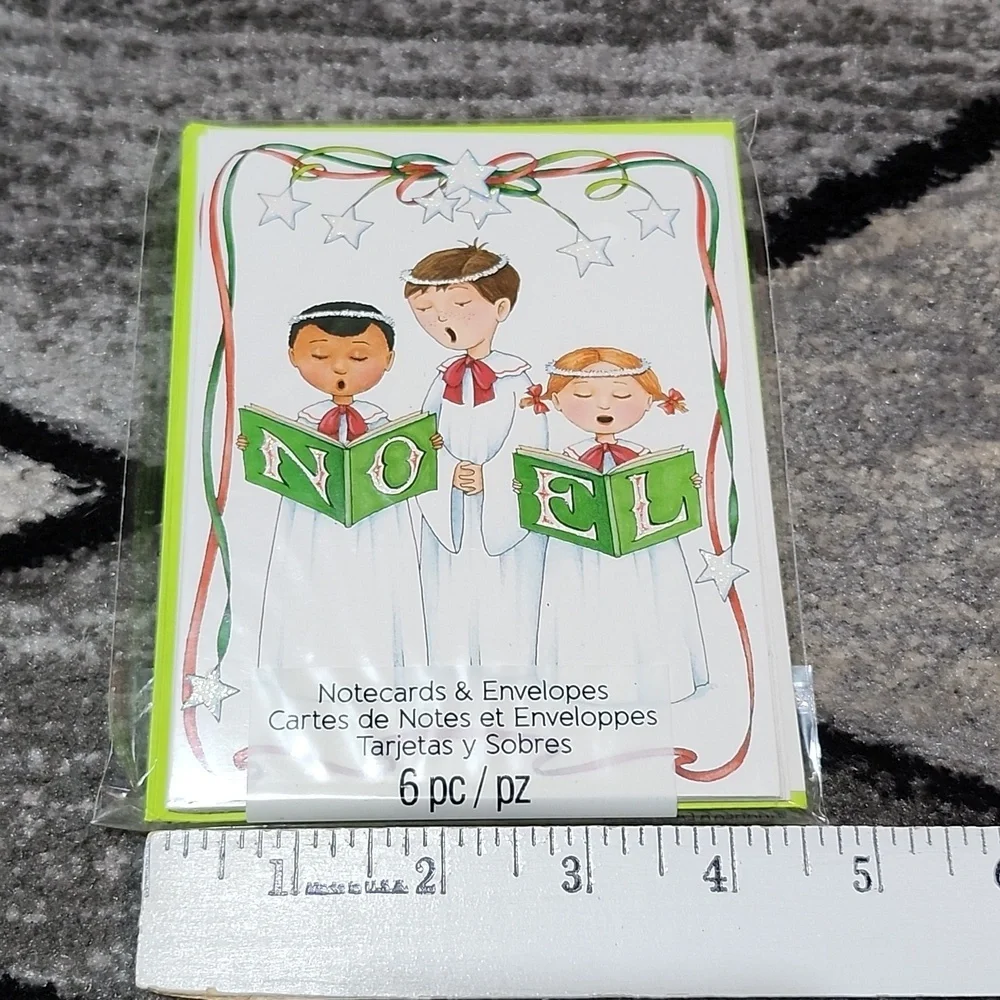 VINTAGE MARY & CO. NOEL CHURCH CHOIR GLITTER NOTE GREETINGS CARDS & ENVELOPES